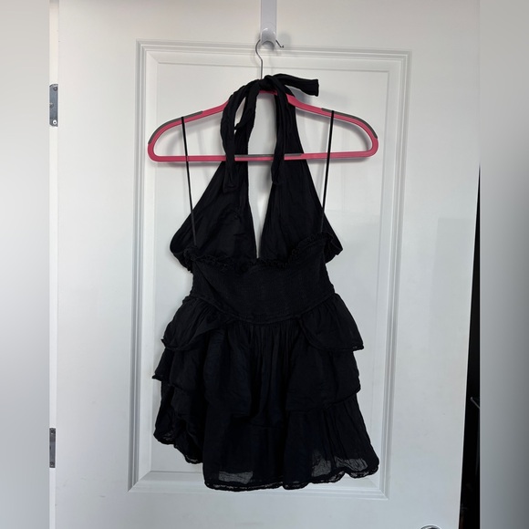 Love Shack Fancy Deanna Heritage Halter Mini Dress Black - Picture 4 of 5